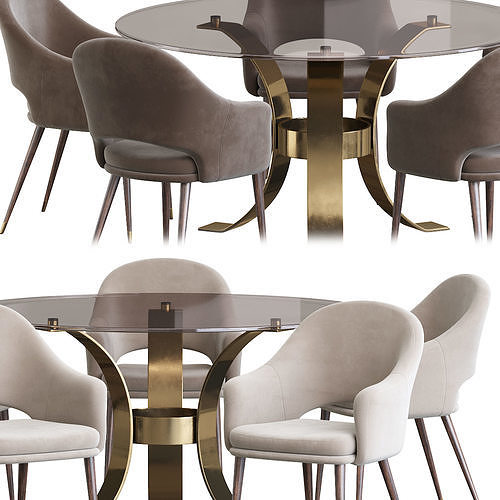 Deephouse  chair and Massimo Glass Top Dining Table 3D model 3