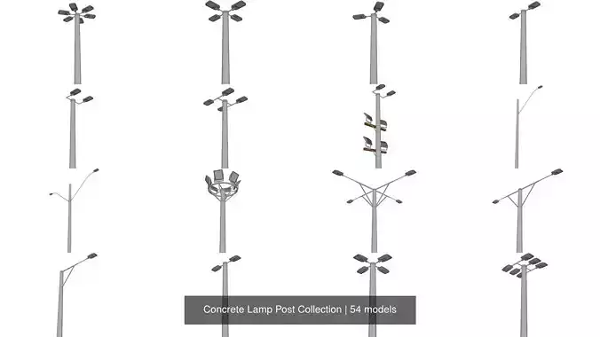 Concrete Lamp Post Collection 3D Model Pack