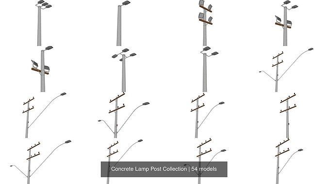 Concrete Lamp Post Collection 3D Model Pack 3