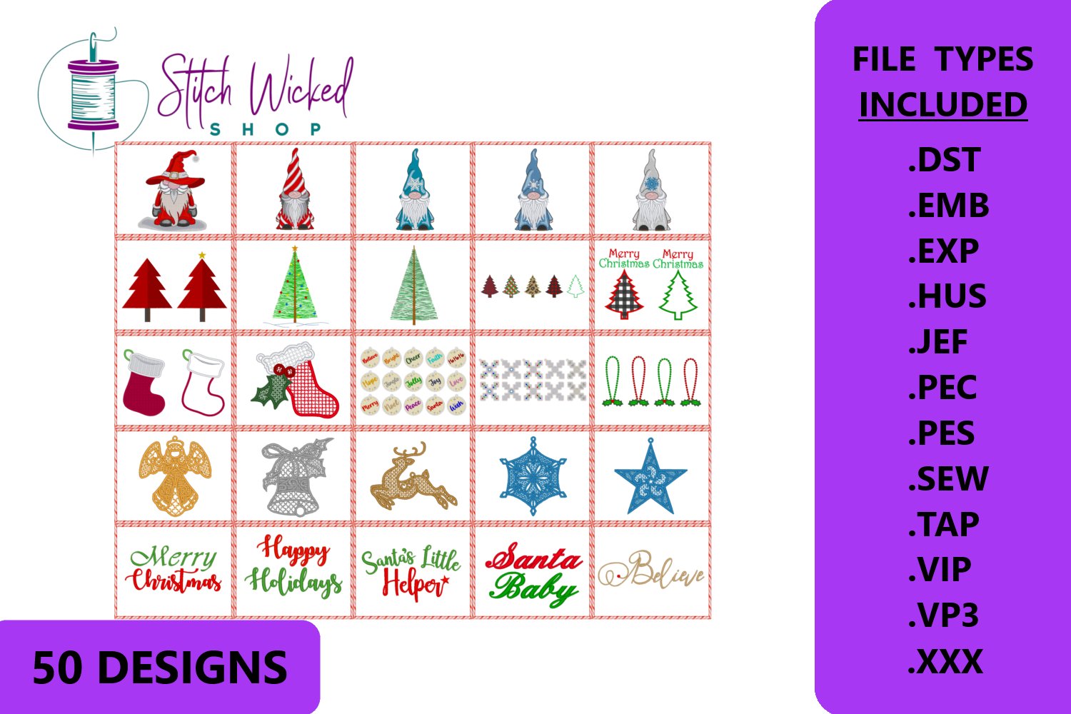 Christmas Machine Embroidery Design Bundle 2022, 50 Designs