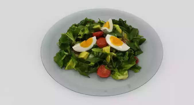 Salad 2 with eggs and tomatoes on plate 3D model