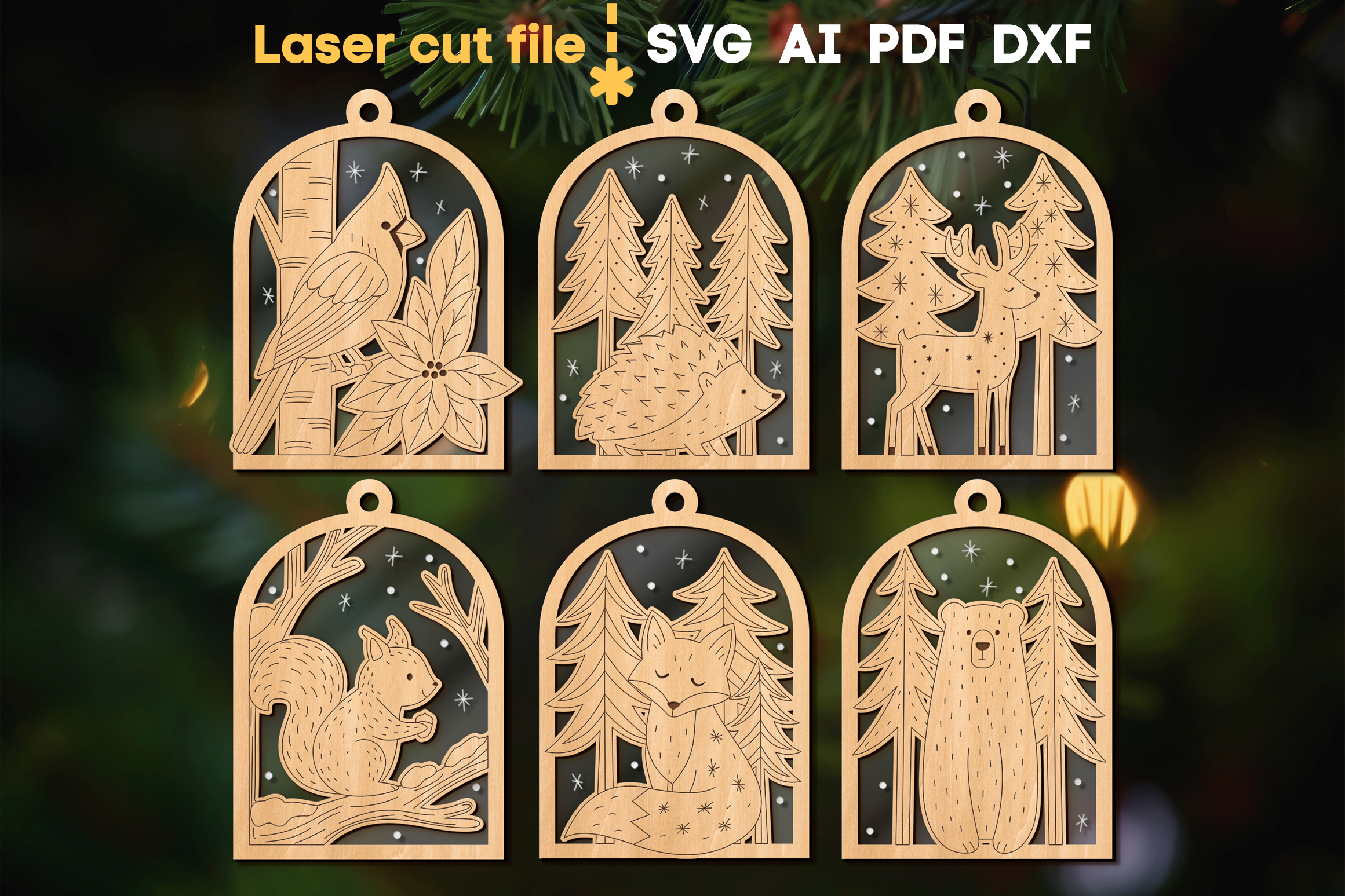 Christmas Ornaments Bundle SVG laser cut files for Glowforge