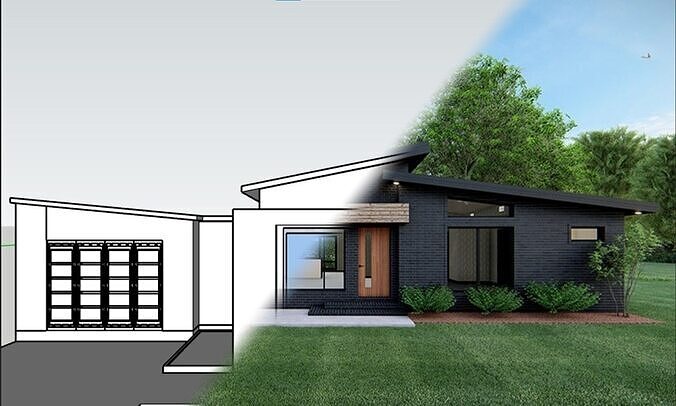 Modern Three Bedroom House  Complete 3D Model  Drawing Rendering 3D model 2