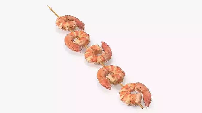 Cooked Shrimps with Tails on Skewer 3D model 2