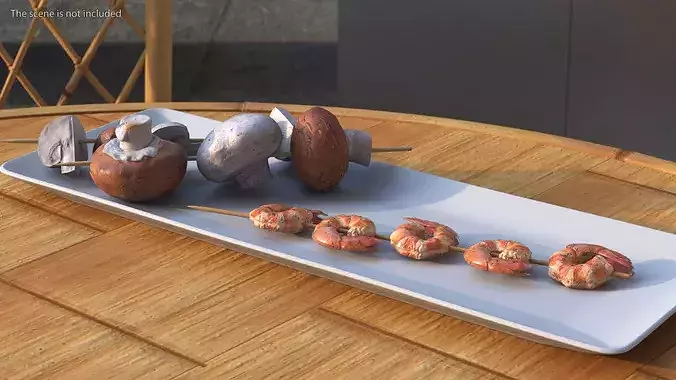 Cooked Shrimps with Tails on Skewer 3D model 3