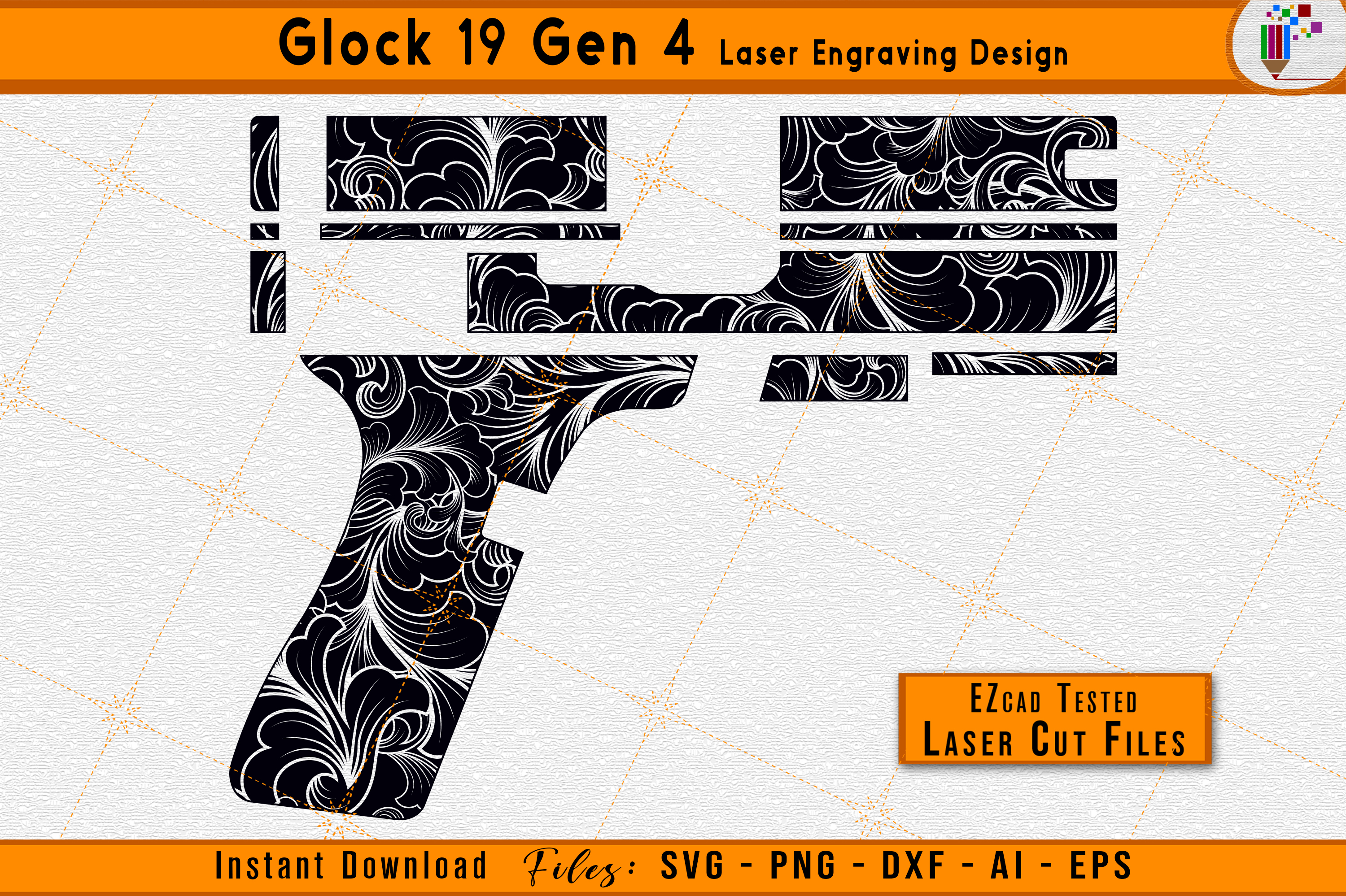 Glock 19 Gen 4 Firearms / Gun Scroll Laser Engraving Files