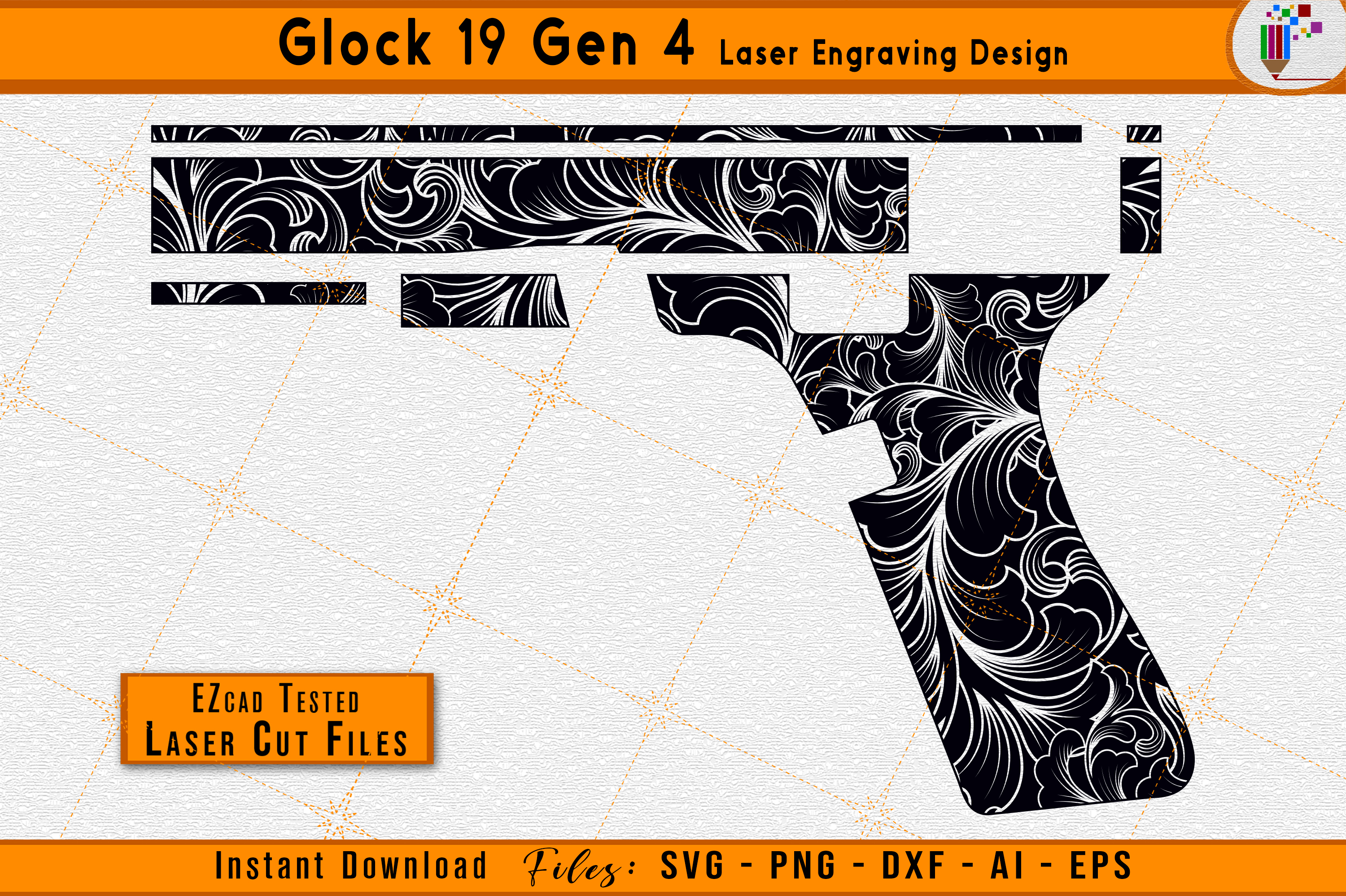 Glock 19 Gen 4 Firearms / Gun Scroll Laser Engraving Files 2