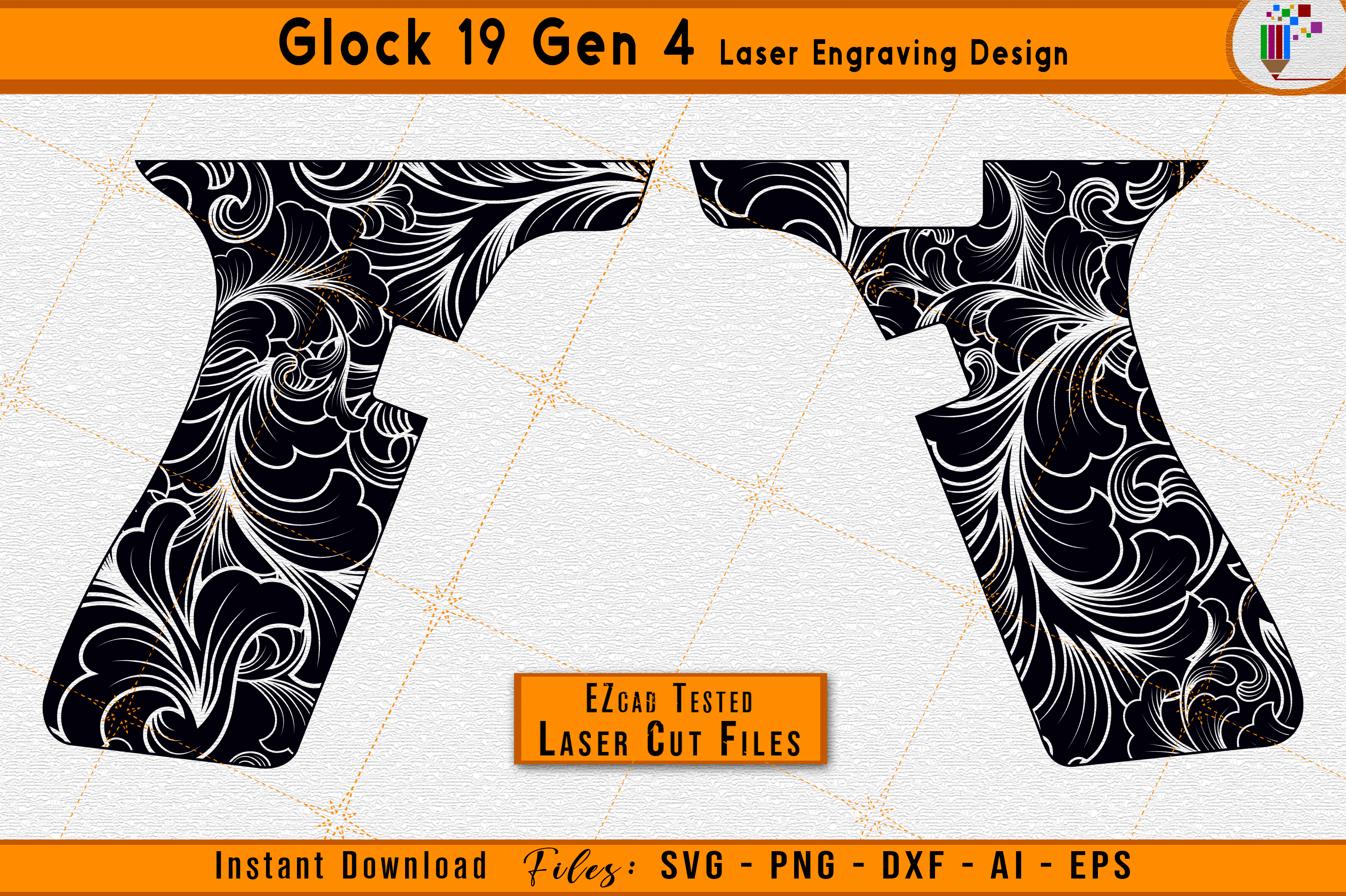 Glock 19 Gen 4 Firearms / Gun Scroll Laser Engraving Files 3
