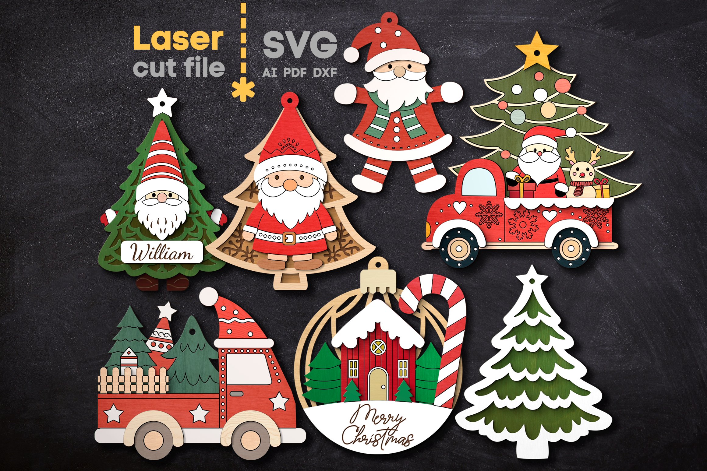 Christmas Tree Toys SVG laser cut files for Glowforge