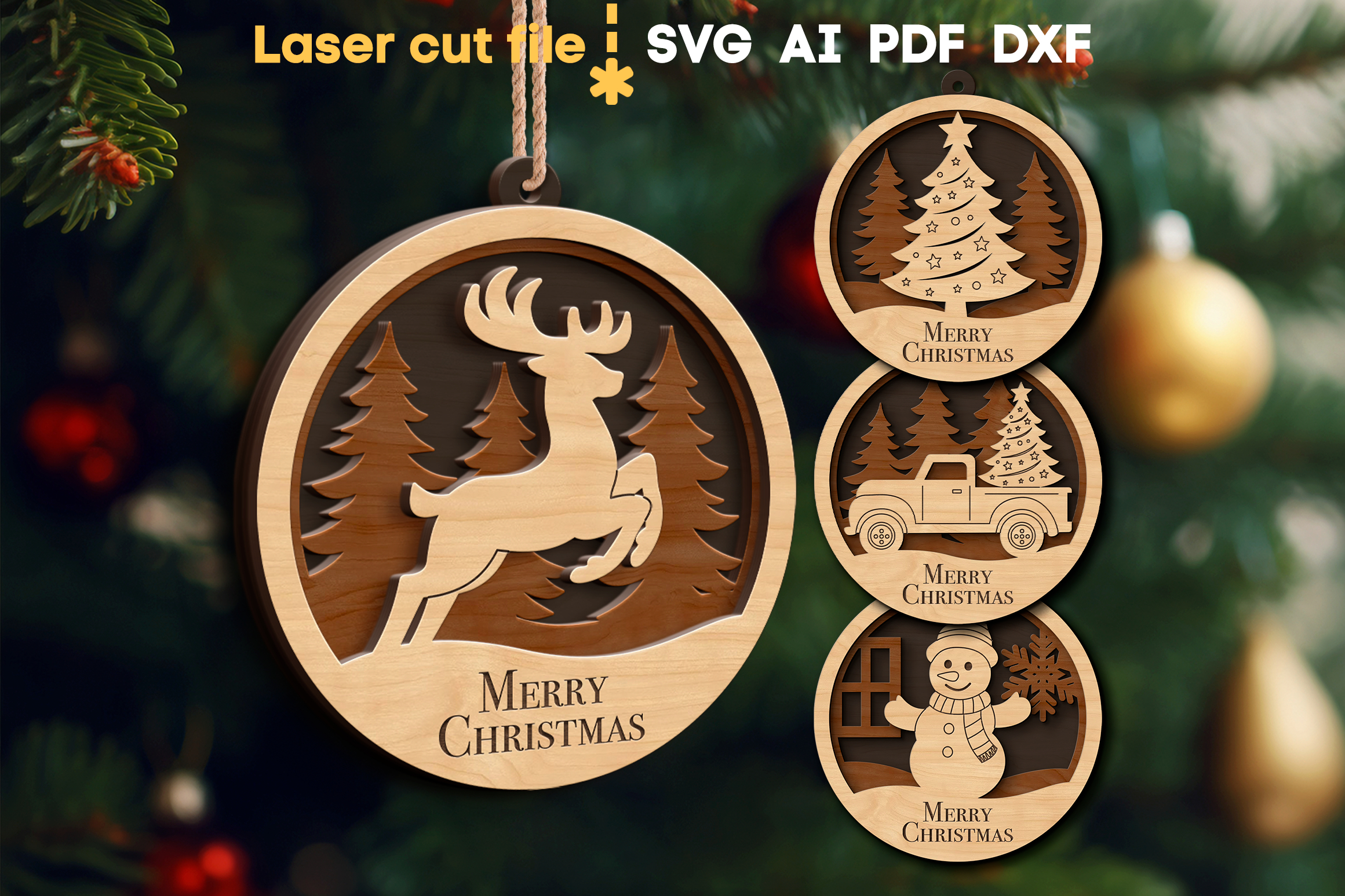 Christmas Ornaments Bundle SVG laser cut file for Glowforge