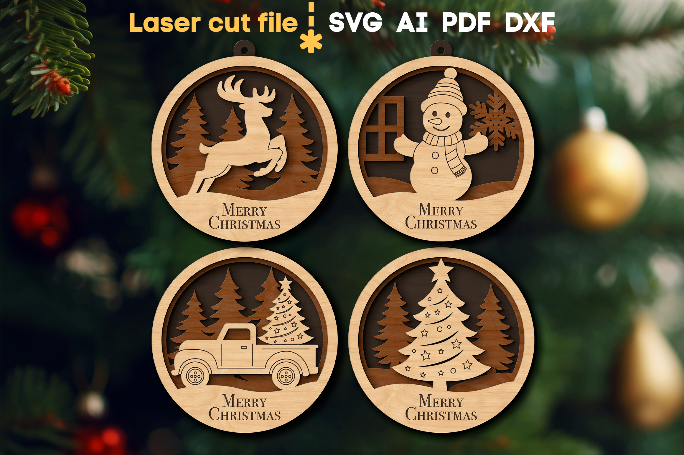 Christmas Ornaments Bundle SVG laser cut file for Glowforge 2