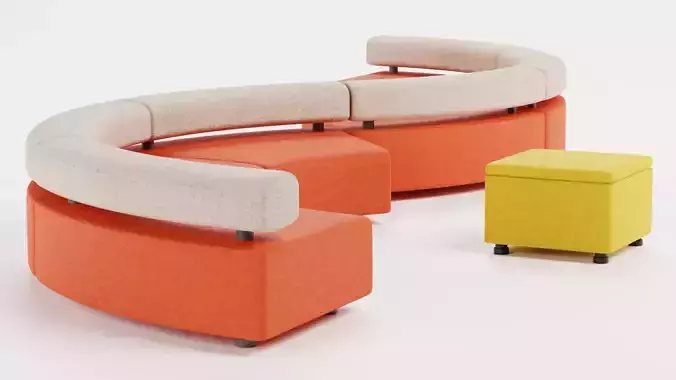 Modular Curved Sofa with Square Pouffe V5 Low-poly 3D model