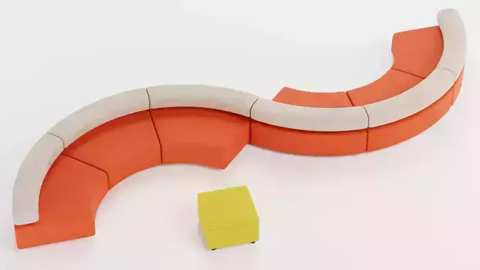 Modular Curved Sofa with Square Pouffe V5 Low-poly 3D model 2