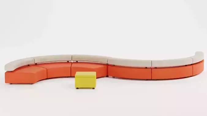Modular Curved Sofa with Square Pouffe V5 Low-poly 3D model 3