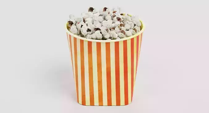 Popcorn in Cup - Bucket Filled with Popped Corn Kernels 3D model 2