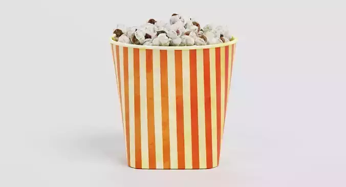 Popcorn in Cup - Bucket Filled with Popped Corn Kernels 3D model 3