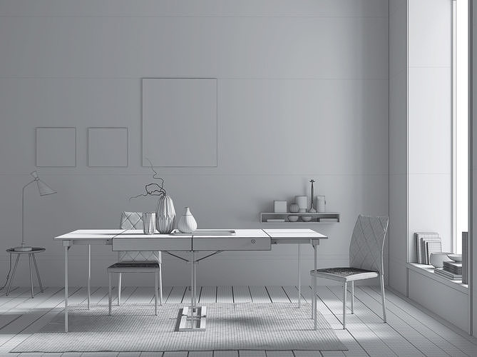 Grey Wall interior scene 3D model 2