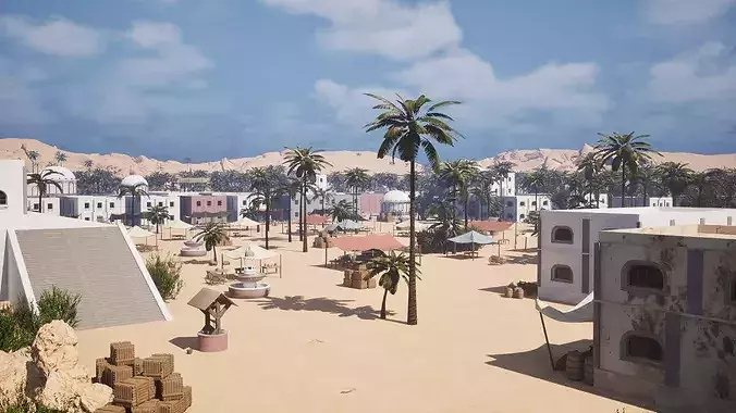 Desert Oasis Town With Canals Low-poly 3D model