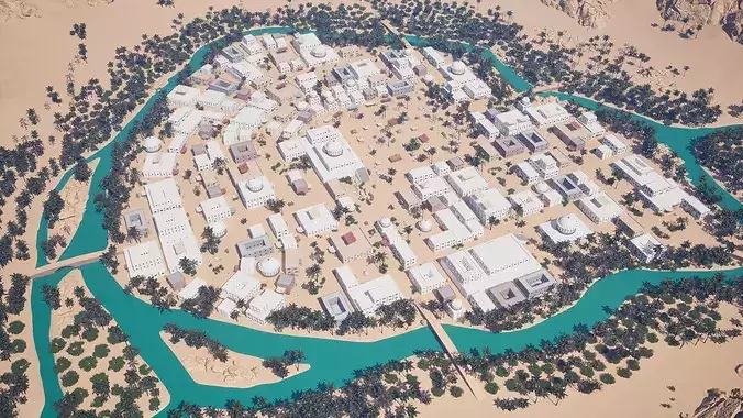 Desert Oasis Town With Canals  Low-poly 3D model 2