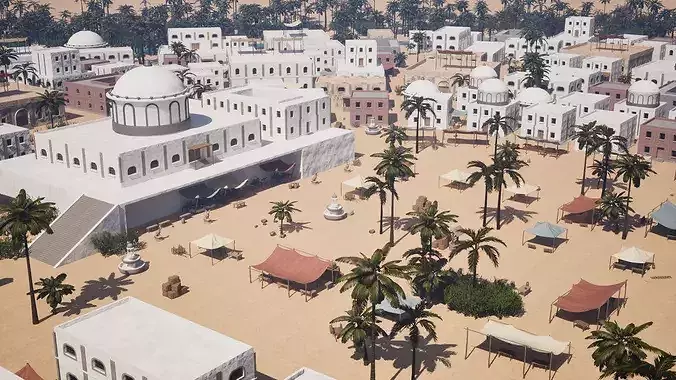 Desert Oasis Town With Canals  Low-poly 3D model 3