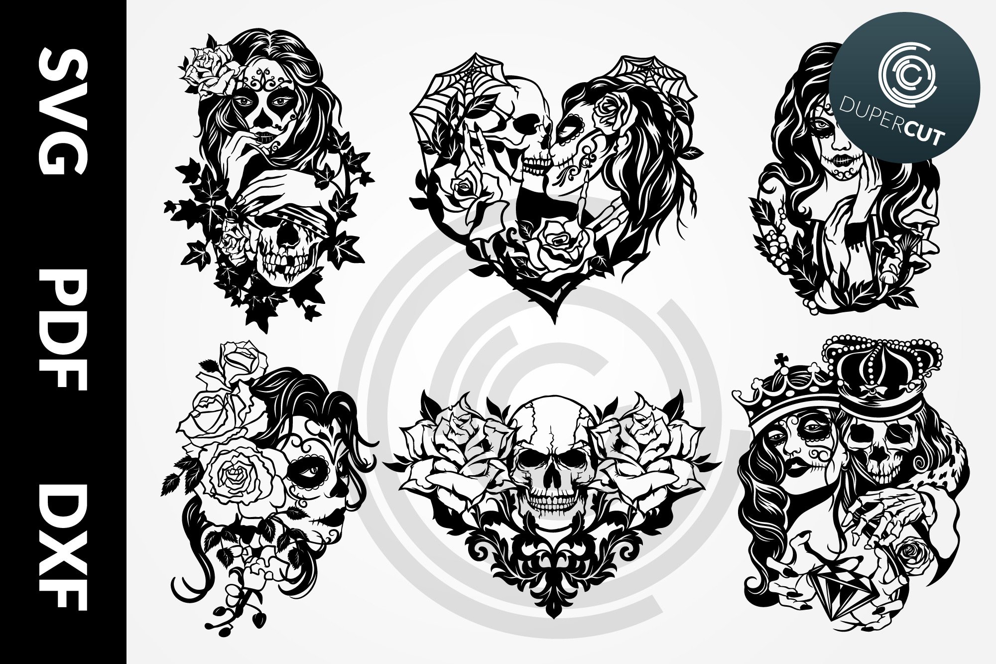6 designs SVG / PDF / DXF Skull Bundle Papercutting Template