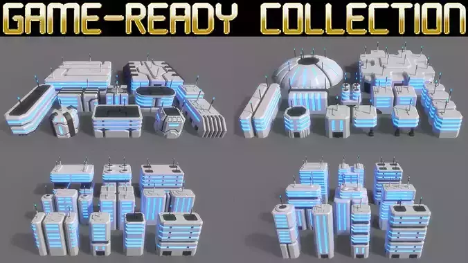 PBR Sci-Fi Building A - 40 Models 3D Model Pack