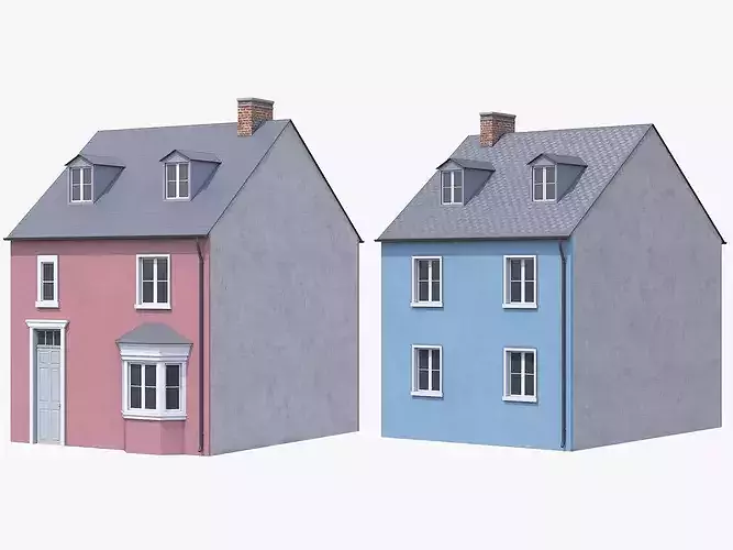 Colored Houses Game Ready PBR Low-poly 3D model