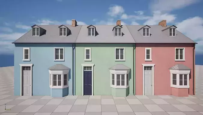 Colored Houses Game Ready PBR Low-poly 3D model 2