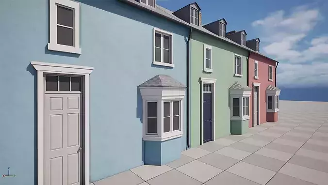 Colored Houses Game Ready PBR Low-poly 3D model 3