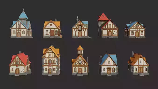 Collection 10 Medieval House Low-poly Low-poly 3D model