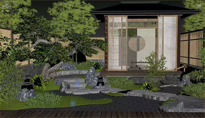 Chinese garden Japanese garden Chinese corridor Chinese pavilion 3D model 2