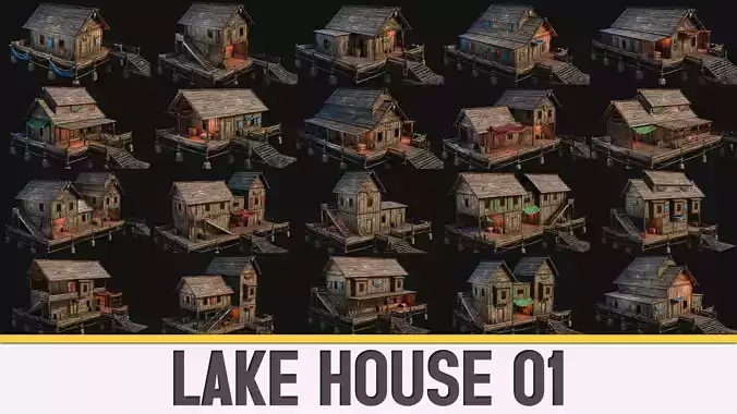 LAKE HOUSE 1 with INTERIORS 4K Low-poly 3D model