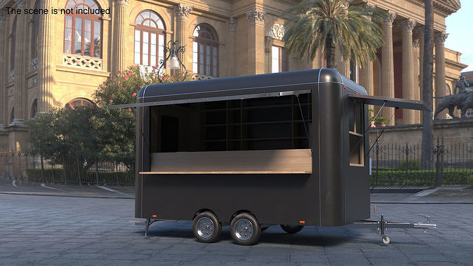 Food Trailer Black with Equipment 3D model