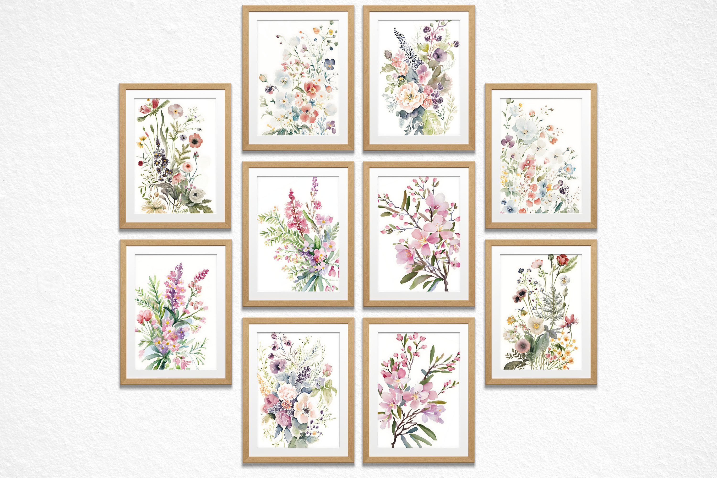 Wildflower Art Set of 10 Prints, Wildflower Wall Art Bundle