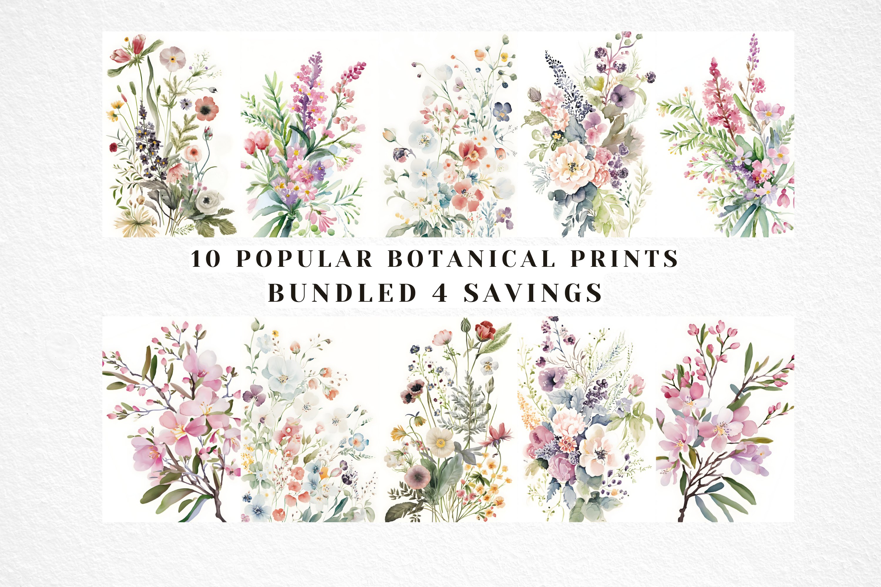 Wildflower Art Set of 10 Prints, Wildflower Wall Art Bundle 2
