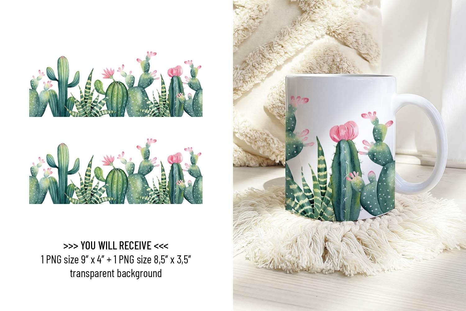 BUNDLE Mug Wraps / Watercolor / Flower, fruit, cactus, plant 2