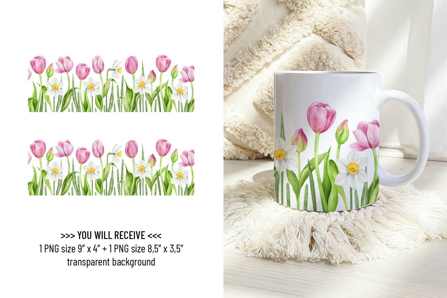 BUNDLE Mug Wraps / Watercolor / Flower, fruit, cactus, plant 3