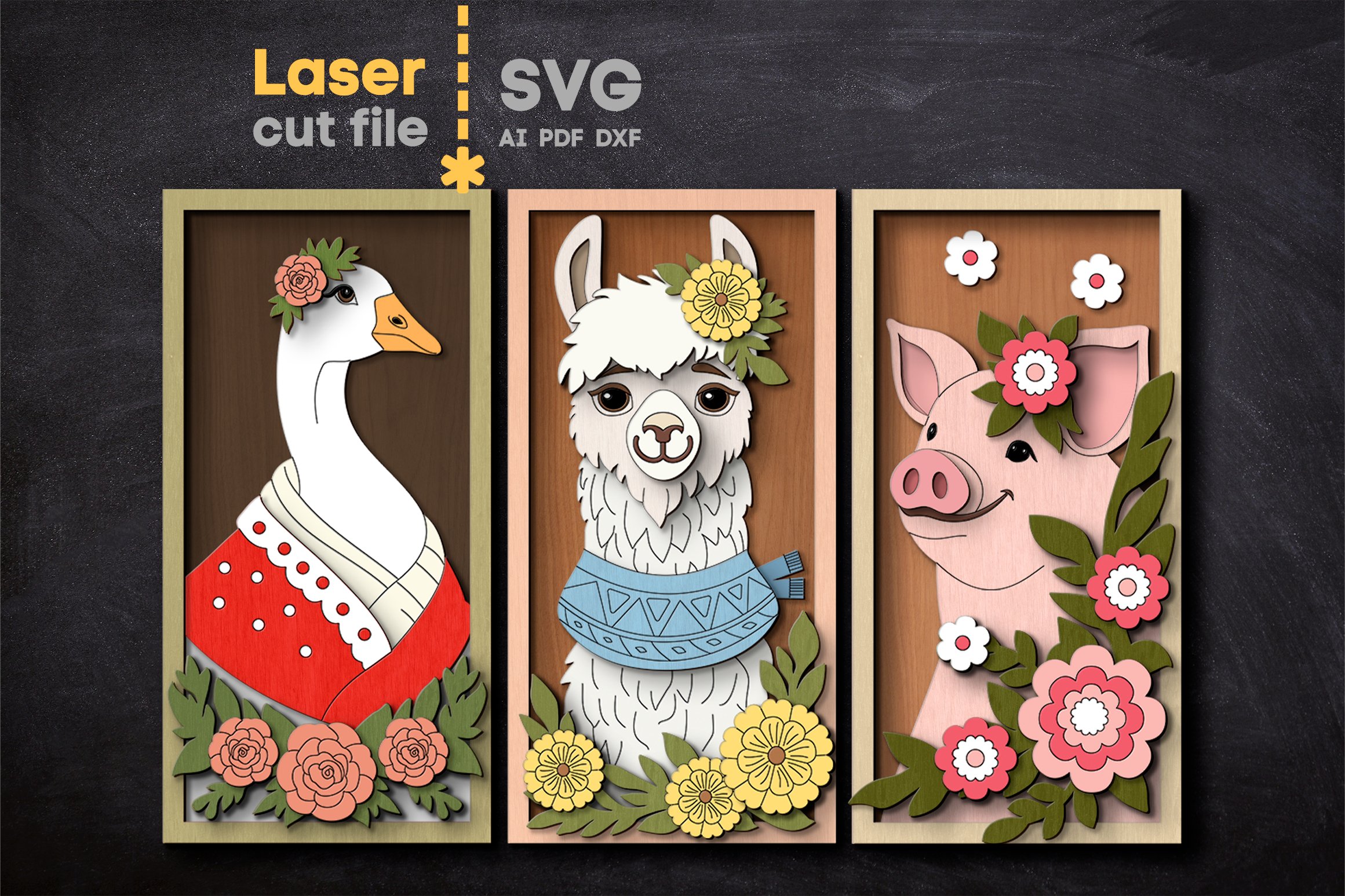 Farm Animals Bundle SVG laser cut file for Glowforge