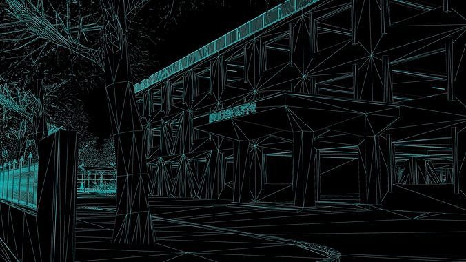Japanese School Building - Environment Low-poly 3D model