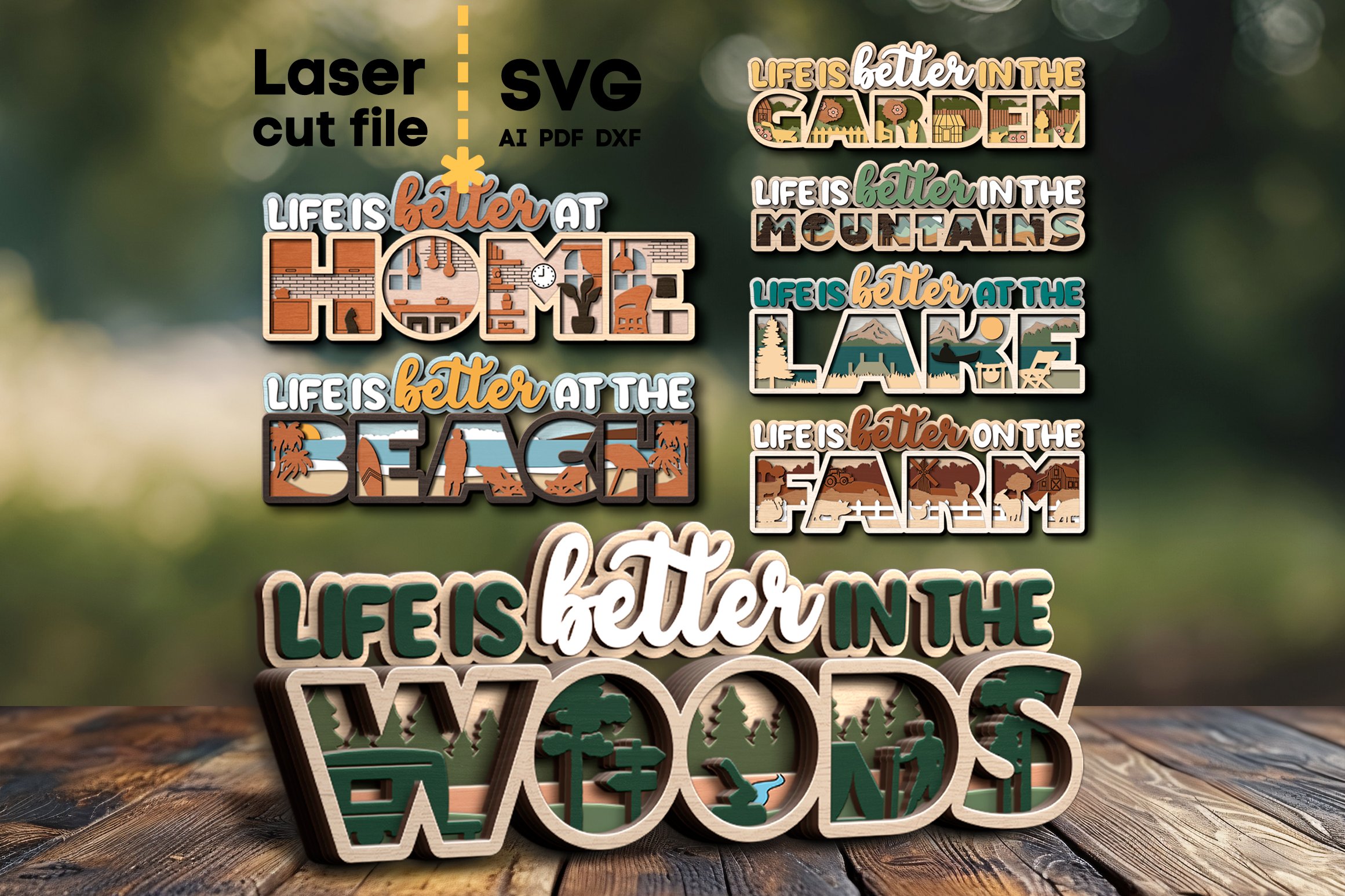 Life Quote Bundle SVG laser cut file for Glowforge