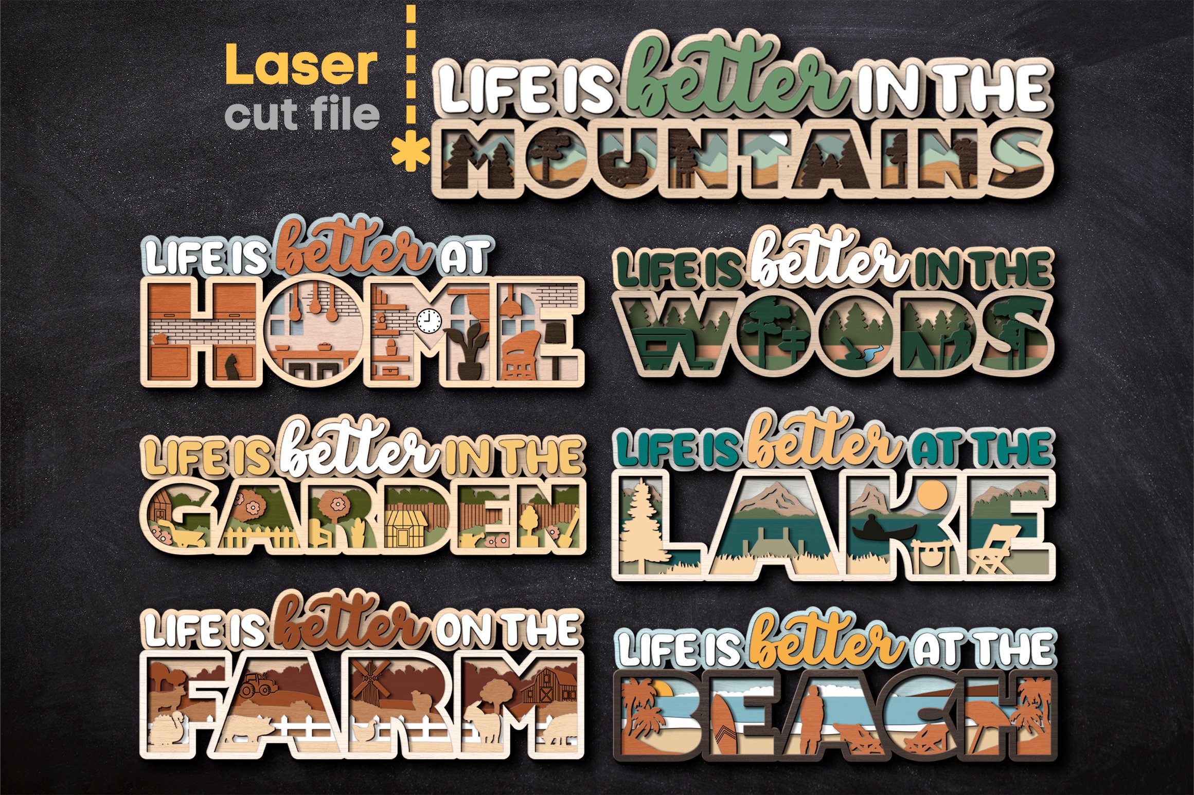 Life Quote Bundle SVG laser cut file for Glowforge 3