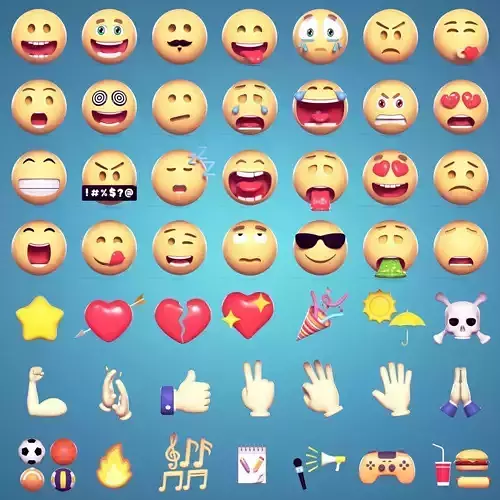 Cartoon Smiley - Emoji - Icon - Hand Sport Music Pack Collection Low-poly 3D model