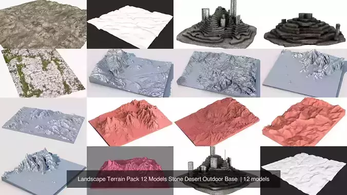 Landscape Terrain Pack 12 Models Stone Desert Outdoor Base