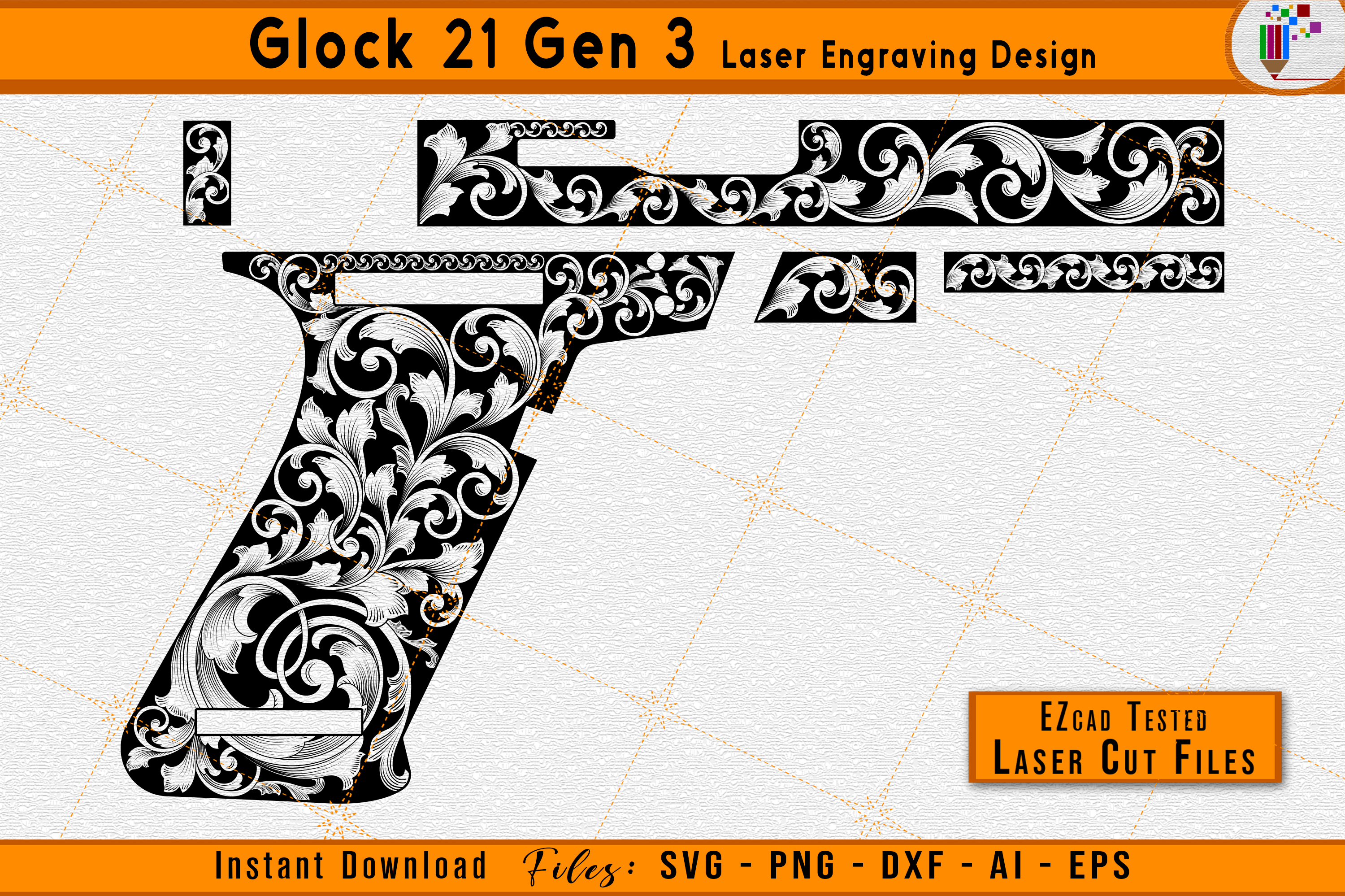 Glock 21 Gen 3 Scrollwork Firearms Laser Engraving Design 2