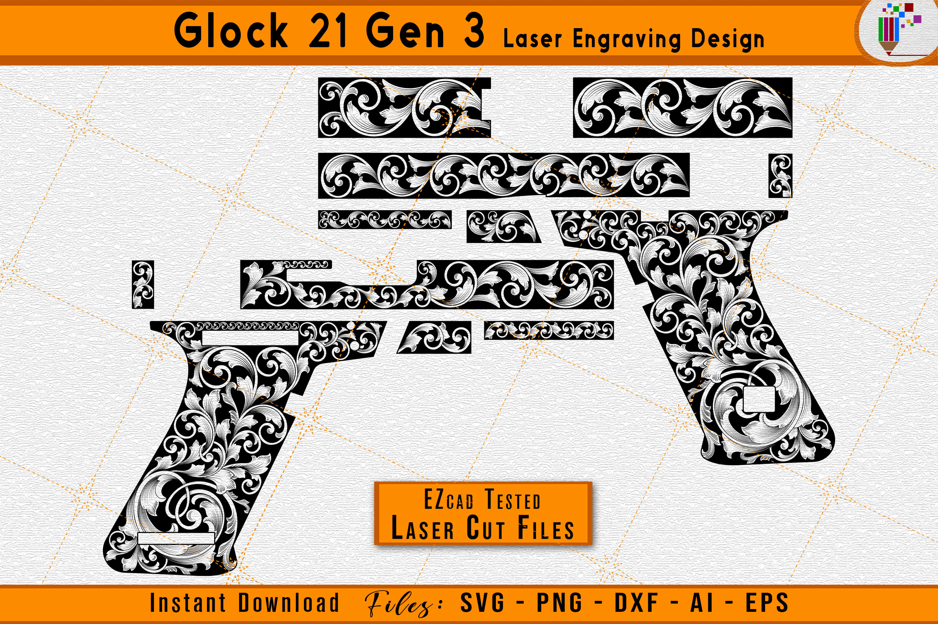 Glock 21 Gen 3 Scrollwork Firearms Laser Engraving Design 3