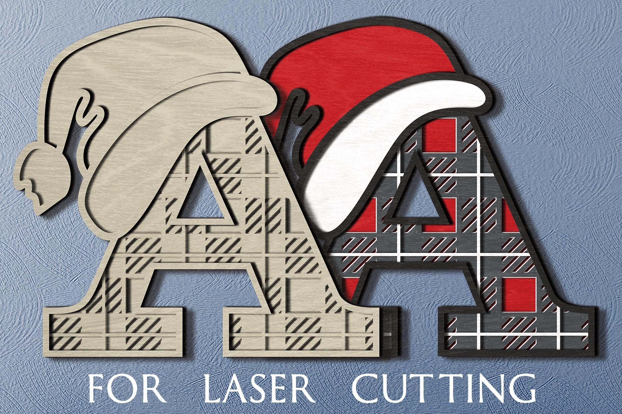 3D Christmas Alphabet Bundle| A-Z Buffalo Plaid Layered SVG 2