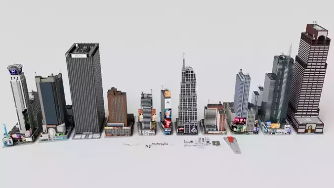 Realistic NYC Times Square 11 Buildings Collection Pack 3D model
