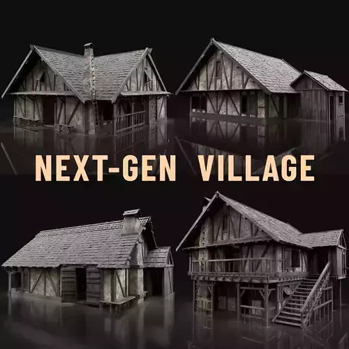 ENTERABLE AAA NEXT GEN MEDIEVAL CITY TOWN HOUSE HUT BUILDER 3D Model Pack