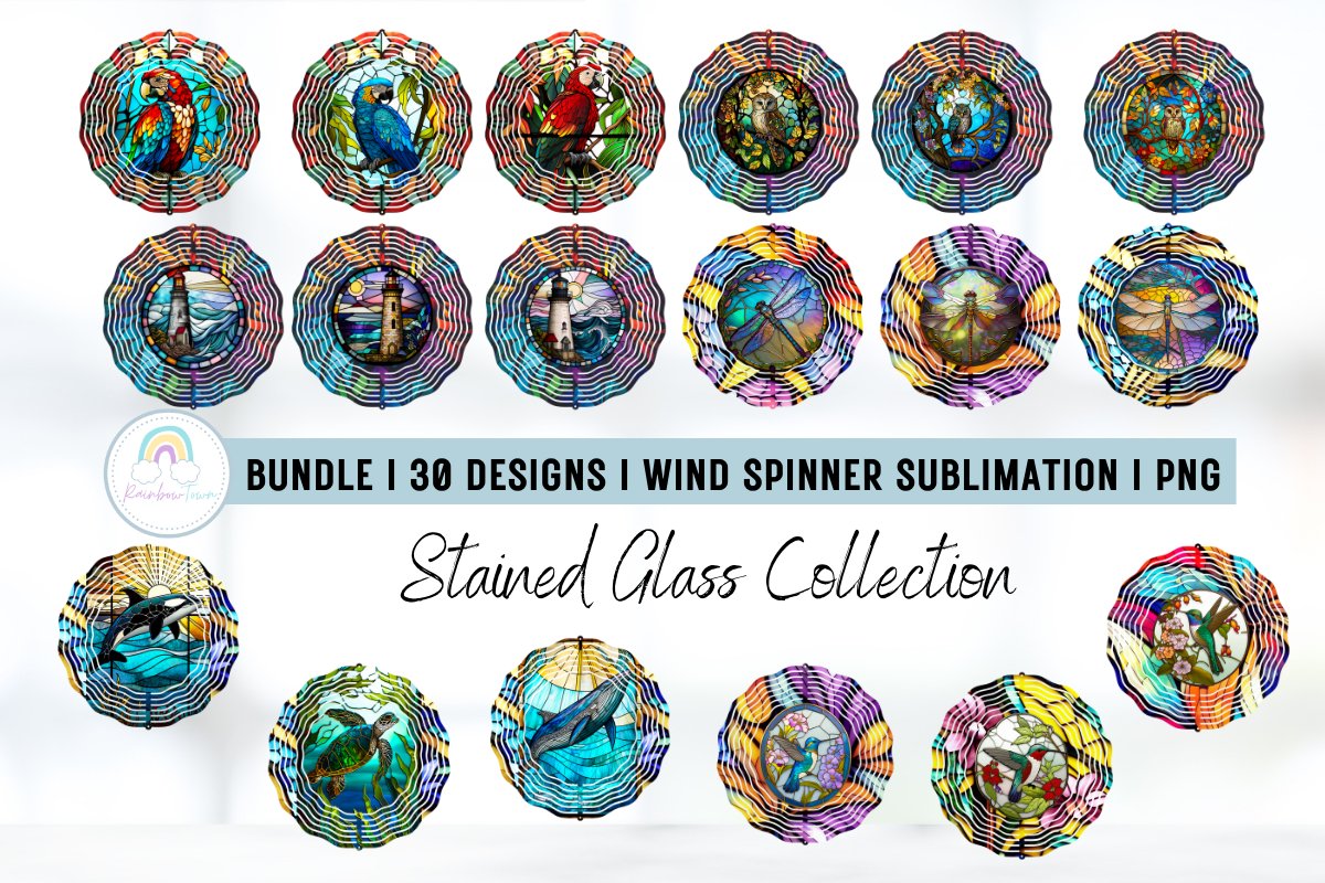 BUNDLE I 30 Stained Glass Wind Spinner Sublimation Designs
