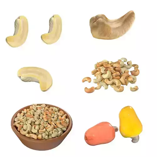 Cashew fruit set Low-poly 3D model